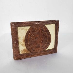 Vintage Hand-Tooled Leather Horse Wallet With Real Fur